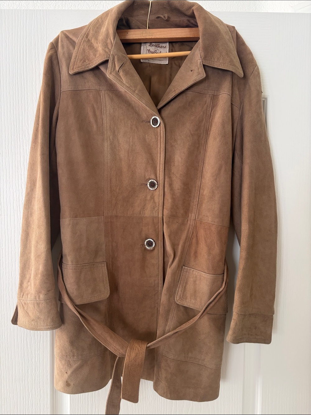 Vintage Suede Belted Coat Jacket in Brown